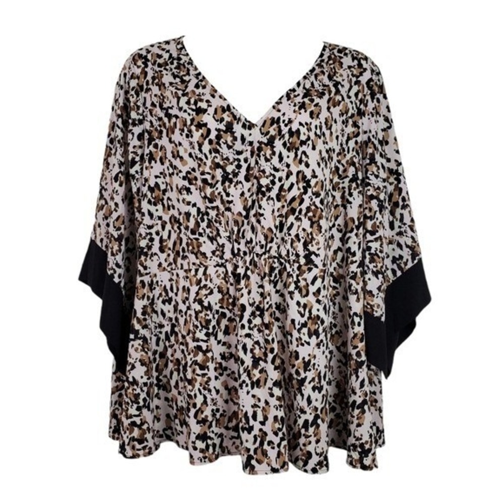 Lane Bryant Womens Pink Leopard Animal Print V-Neck Kimono Sleeve Top Size 26/28